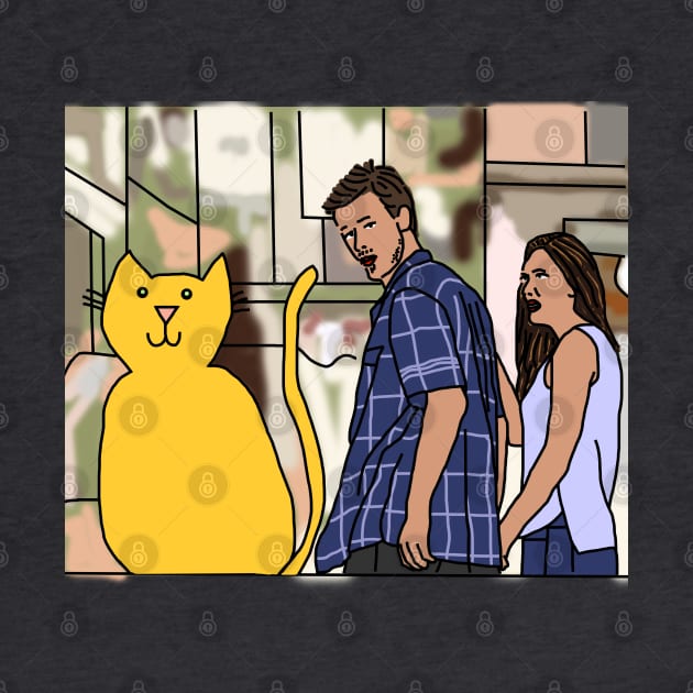 Distracted Boyfriend Meme Yellow Cat by ellenhenryart